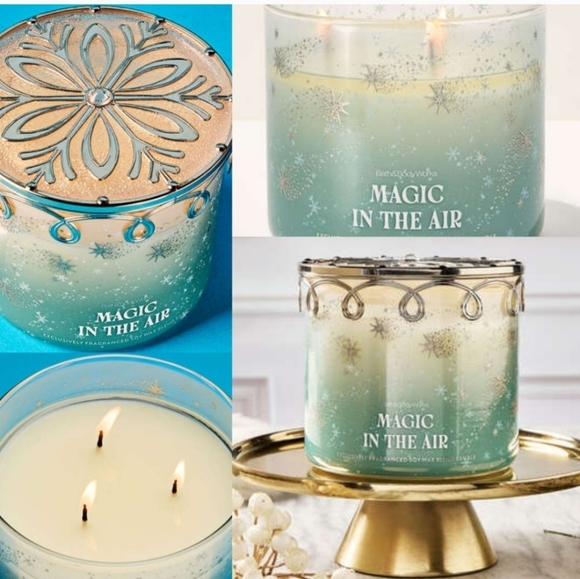 Bath Body Work Holiday Magic in the Air 3-Wick Decorative Lid Elegant Candle NEW - Picture 3 of 3